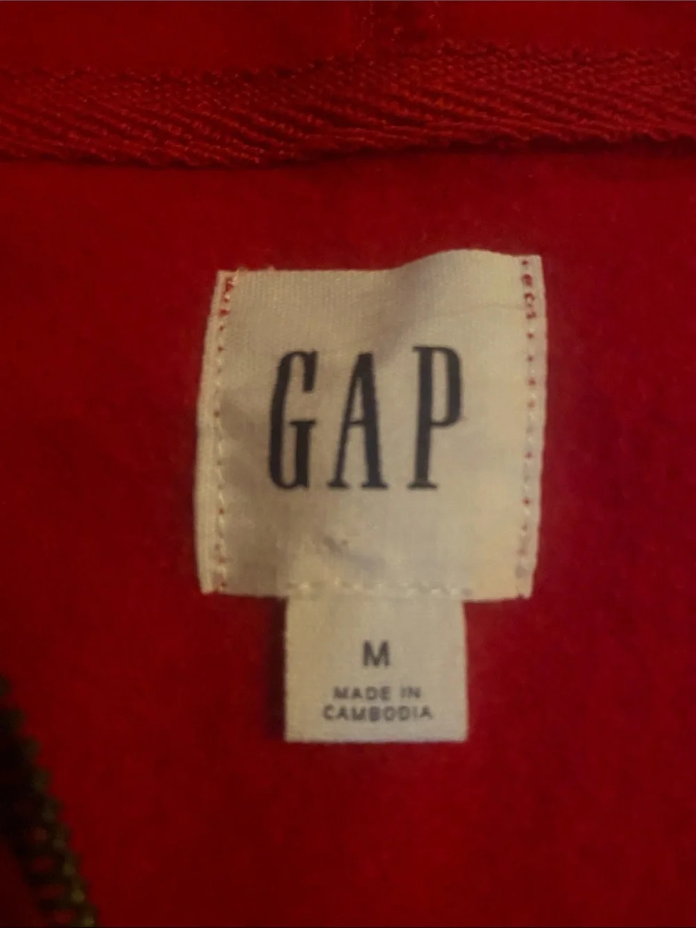 Medium GAP Red Hooded Zip-Up Jacket with navy blue logo